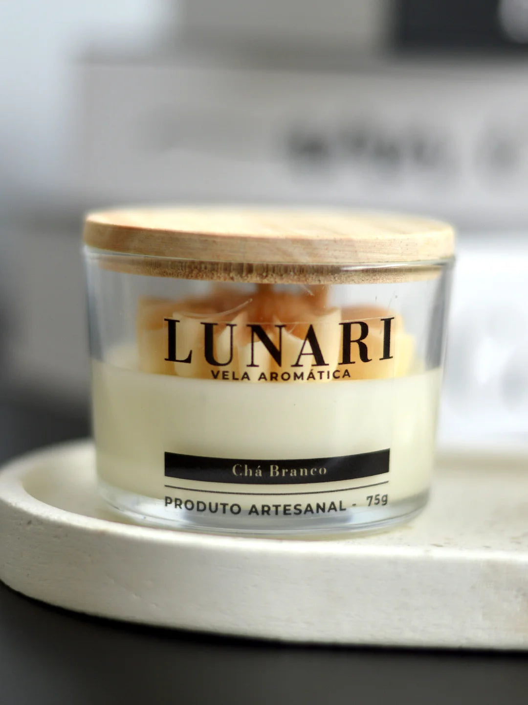 vela aromatica perfumada aroma cha branco copo vidro premium